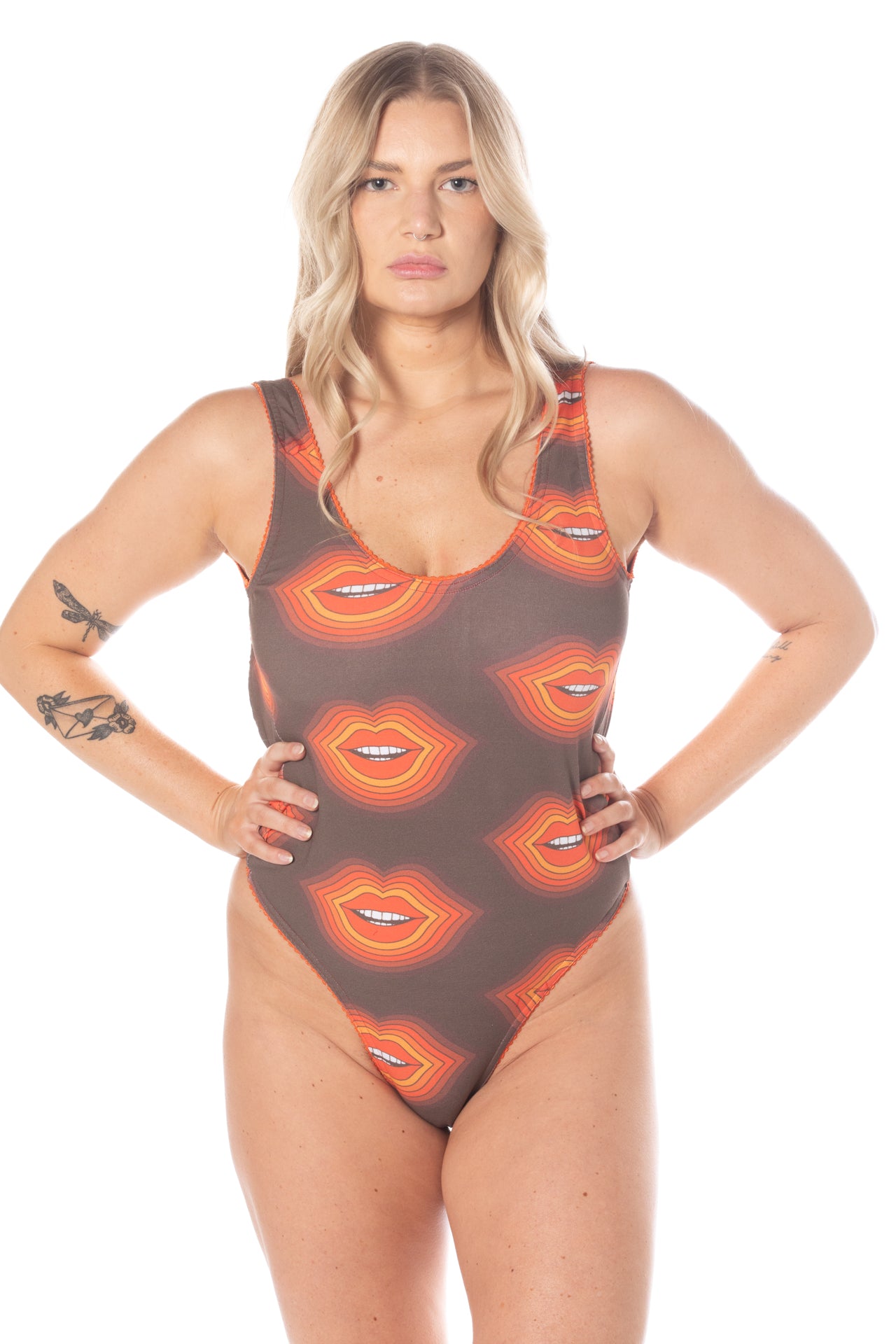 Cotton scoop neck thong bodysuit