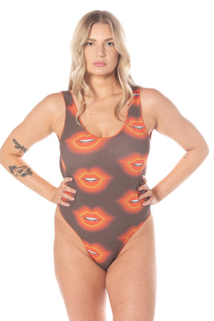 Cotton scoop neck thong bodysuit