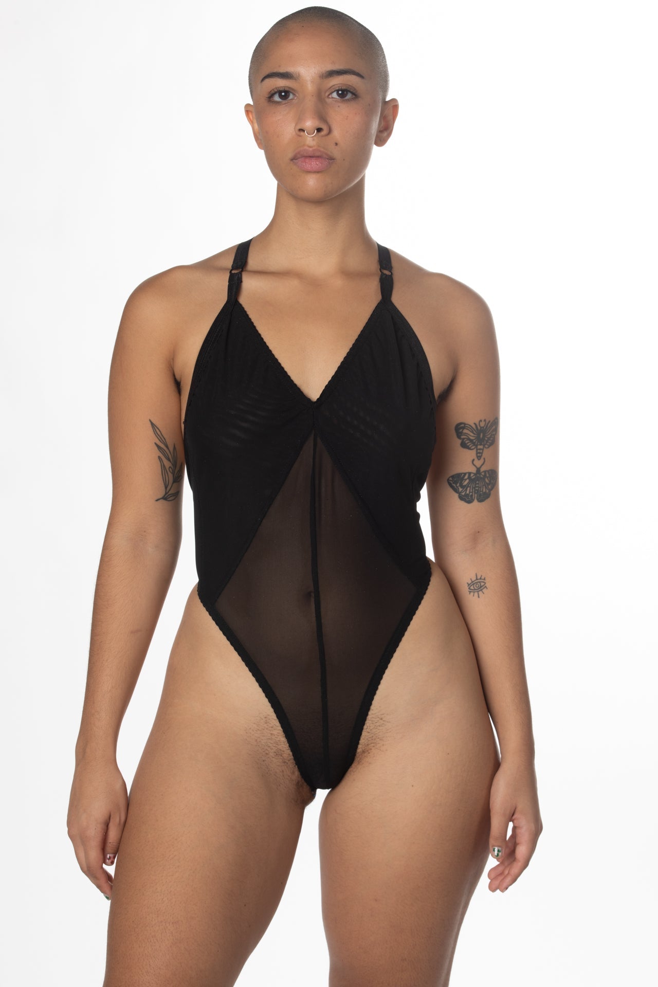 mesh deep v bodysuit