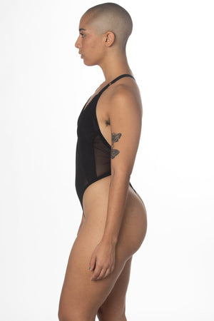mesh deep v bodysuit