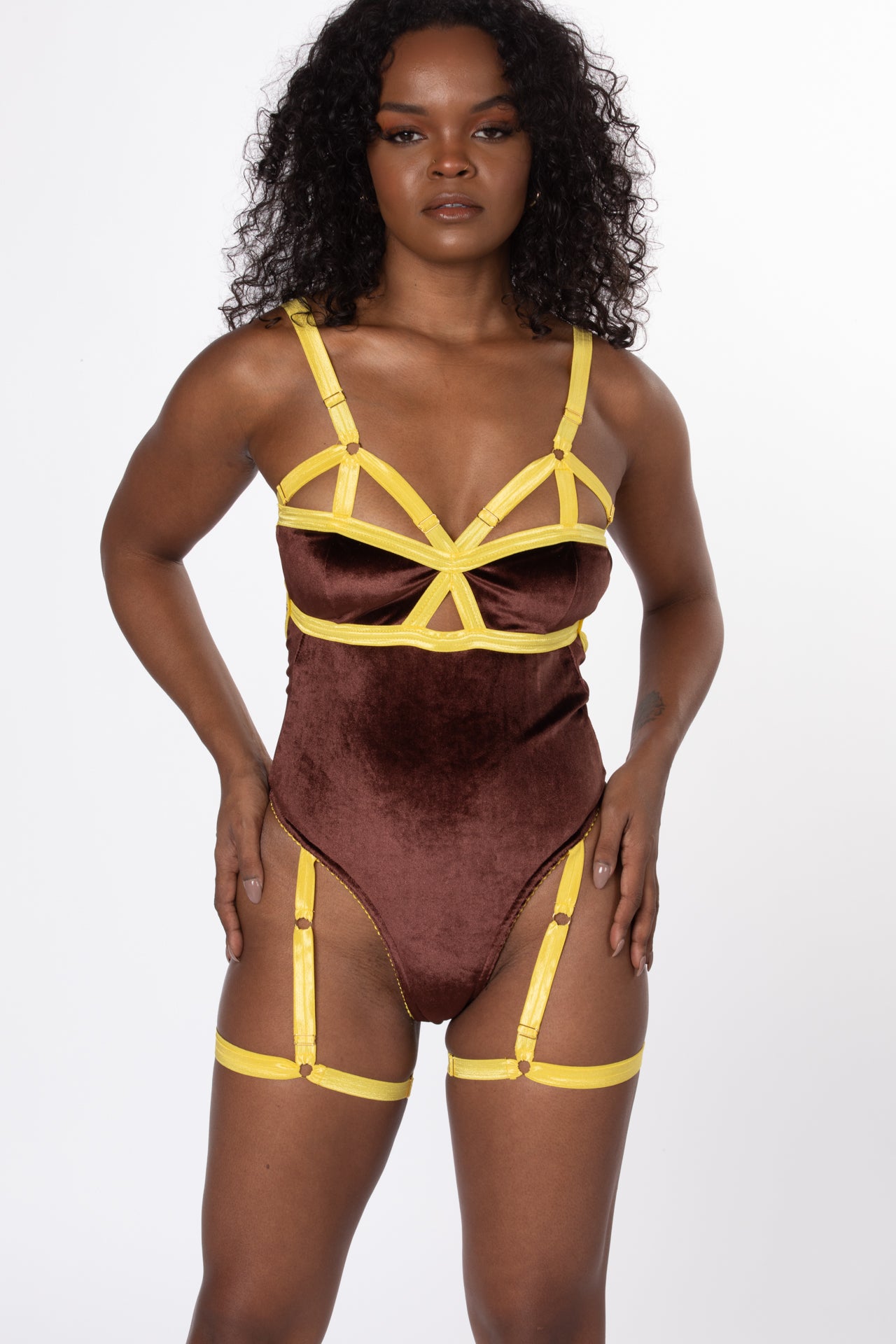 RTS MARIPOSA VELVET HARNESS THONG BODYSUIT