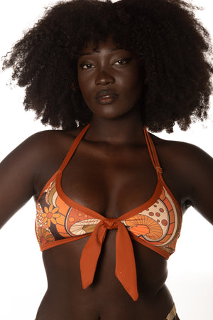 RTS NATURAL SHROOM HALTER TIE SWIM TOP