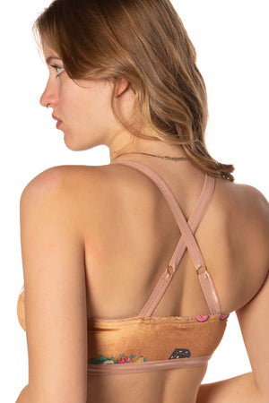 RTS 69 TEARZ PRINTED VELVET CROSSBACK BRALETTE