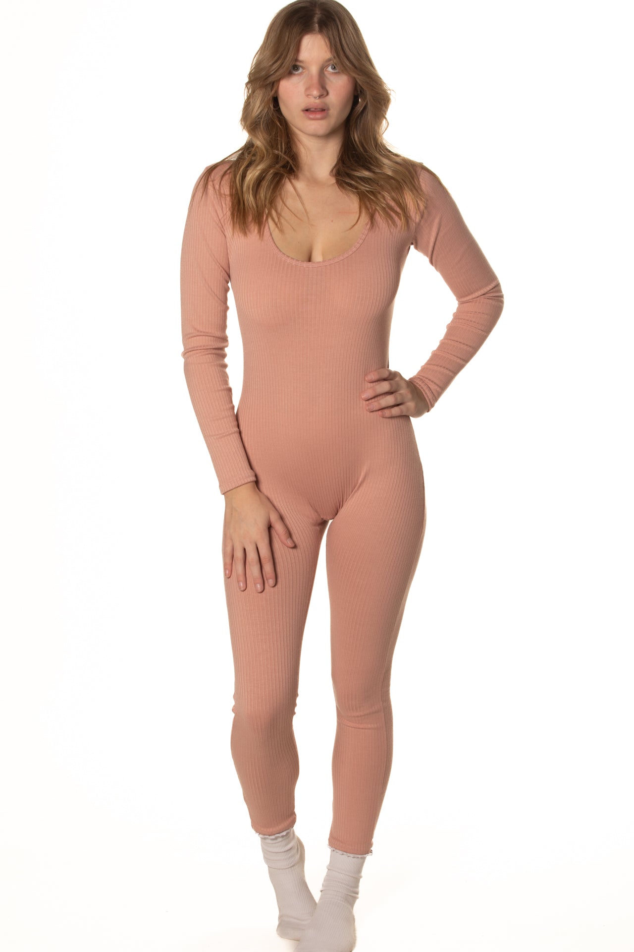 RTS SWAN LAKE RIBBED KNIT LONG SLEEVE CATSUIT