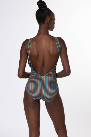 RTS HACKER PRINTED COTTON PLUNGE BACK BODYSUIT